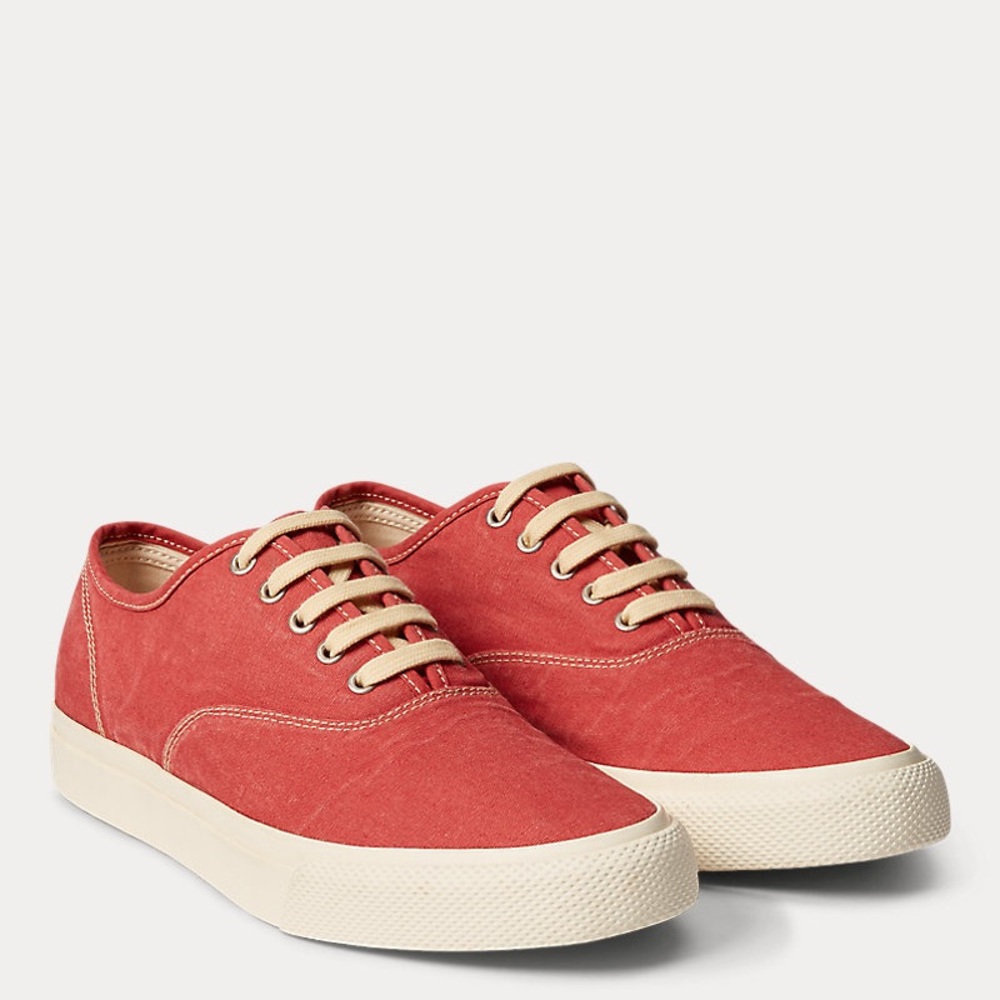 Ralph Lauren Double RL RRL Canvas Sneaker Faded Red Lace Up Shoes